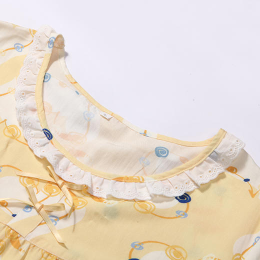 都市丽人生活家居春夏睡衣女梭织人棉家居服薄款短袖七分裤女士梭织棉套装LH42D2 商品图5