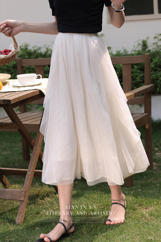 鹿向南《月光童话》法式2023新款a字半身裙女小个子夏季网纱裙子 商品图5