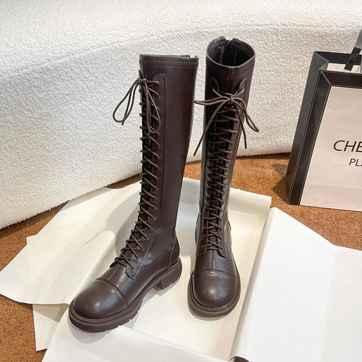 【女鞋专场】2023秋冬新款厚底马丁靴系带切尔西靴长靴女不过膝瘦瘦韩版骑士靴 商品图3