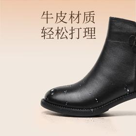 头层牛皮软皮女短靴2023新款冬季复古中老年妈妈棉鞋加绒粗跟皮鞋23M318-3Z