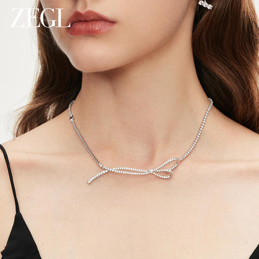 ZEGL设计师锆石飘带蝴蝶结项链女秋冬轻奢小众新款2023爆款锁骨链 商品图4