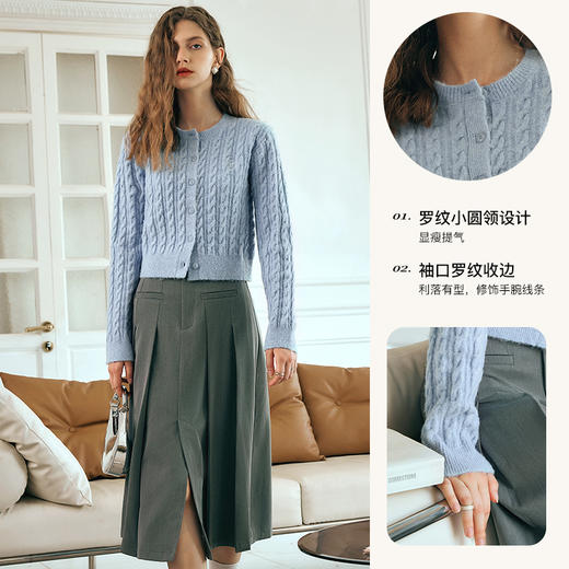 OLrain欧芮儿浅蓝色开衫毛衣女早春2024年新款复古麻花针织短外套 商品图3