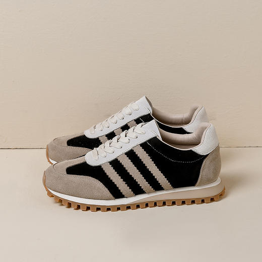 【女鞋专场】德训鞋女2023春季新款韩系圆头拼色真皮运动休闲饼干鞋女阿甘板鞋 商品图6