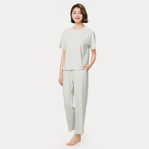 都市丽人生活家居春夏睡衣女牛奶丝抽条家居服薄款短袖长裤女士牛奶丝套装LH42B5 商品图2