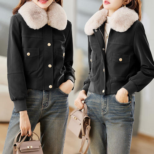 冬季新款，加绒皮夹克外套女短款时尚小款机车服加棉皮衣小棉服HR-JNNS23198A 商品图3