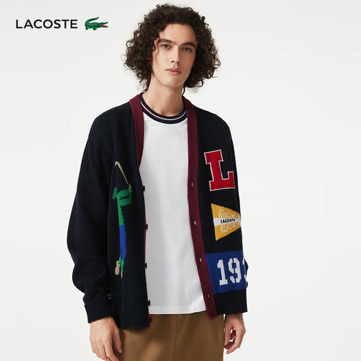 【海南专供价】Lacoste法国鳄鱼男女同款新款拼色潮流开衫针织衫AH0811-10 商品图0