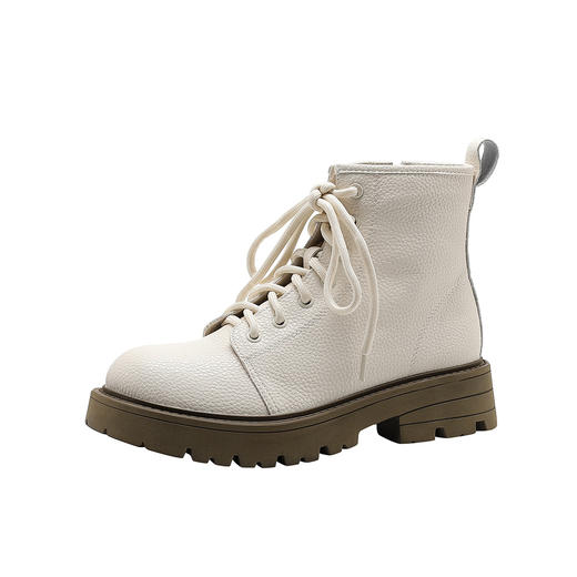 【女鞋专场】真皮厚底系带马丁靴女2023年新款秋冬薄款靴子英伦小个子白色短靴 商品图4