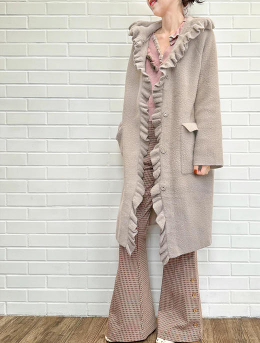 TYNVIE 荷叶边连帽针织大衣-灰色 商品图6