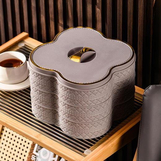 【喜庆的感觉，很有年味！】新款轻奢仿皮果盘,家用多层干果盒分格带盖,坚果糖果盒客厅零食盘,丰盈的多层带盖盛装着坚果糖果，宛如客厅的香甜风景 商品图9