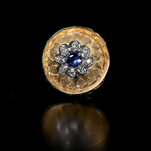 德国古董14K金镶嵌蓝宝石钻石豪戒 商品图2