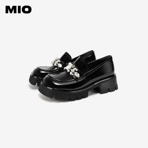 MIO米奥春季乐福鞋圆头中跟闪钻大头乐福鞋学院风单鞋M241527470 商品图3