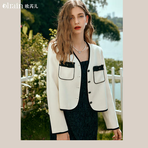 OLrain欧芮儿奶油杏短外套女早春2024新款简约气质小香风名媛上衣 商品图0