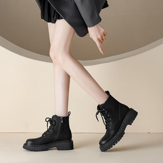 【女鞋专场】真皮厚底马丁靴女2023年秋冬新款英伦风小个子粗跟复古短靴大黄靴 商品图2