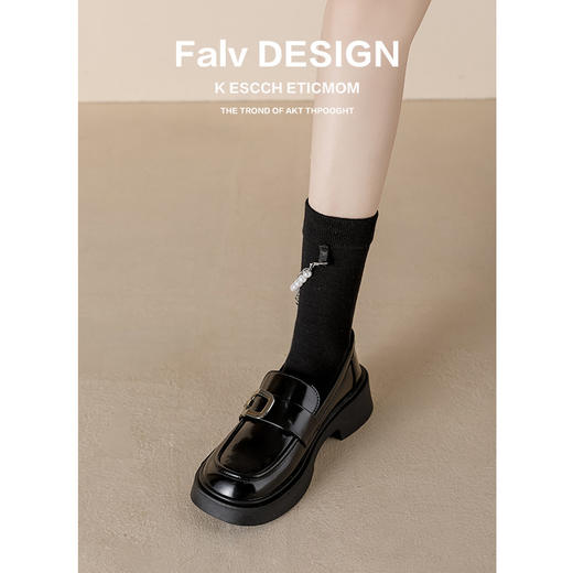 【女鞋专场】葡萄妈同款厚底真皮棕色乐福鞋女2023年新款一脚蹬圆头英伦小皮鞋 商品图2