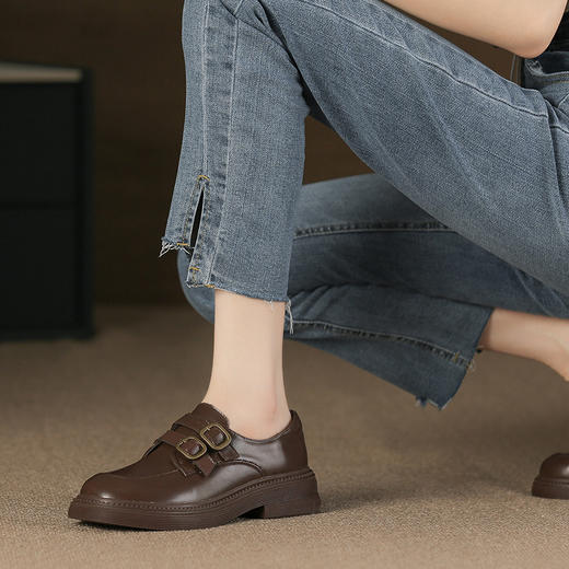 【女鞋专场】英伦厚底真皮乐福鞋2023年春秋新款圆头一脚蹬学院风小皮鞋女单鞋 商品图1