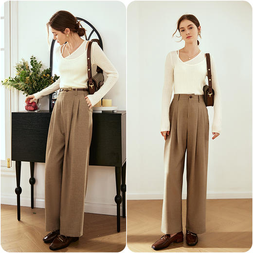 OLrain欧芮儿杏色针织衫女秋冬2023新款设计感假两件修身显瘦毛衣 商品图4