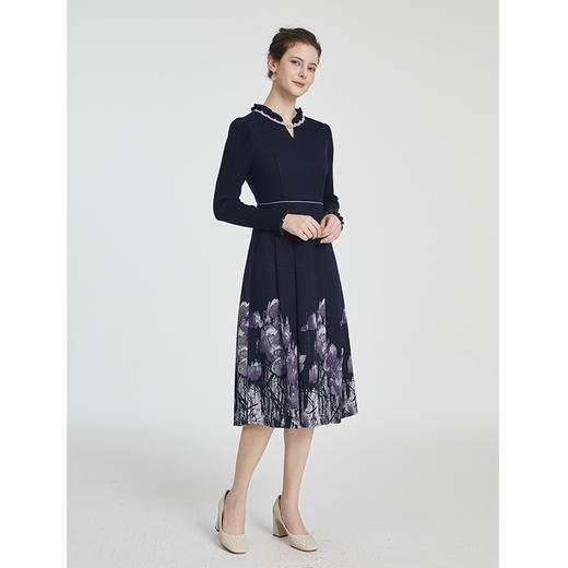 司歌V领毛织长袖针织冬连衣裙收腰冬保暖A881098 商品图4