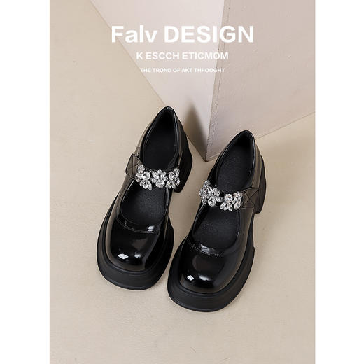 【女鞋专场】厚底真皮玛丽珍女鞋2023年夏季新款松糕底一字带水钻白色乐福鞋女 商品图2