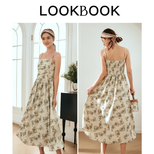 OLrain欧芮儿浅咖色连衣裙女秋冬2023新款法式一字领碎花茶歇裙子 商品图4