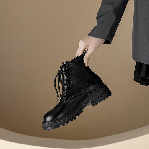 【女鞋专场】新款真皮厚底马丁靴女2023年秋季薄款小个子显瘦短靴潮ins机车靴 商品图2