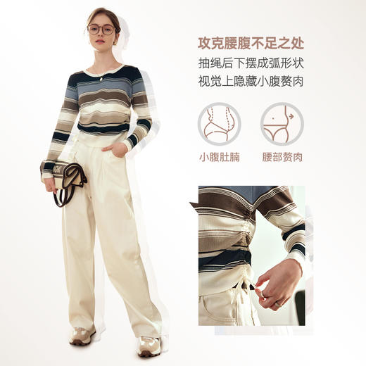OLrain欧芮儿条纹针织衫女早春2024年新款慵懒风圆领薄款套头毛衣 商品图3