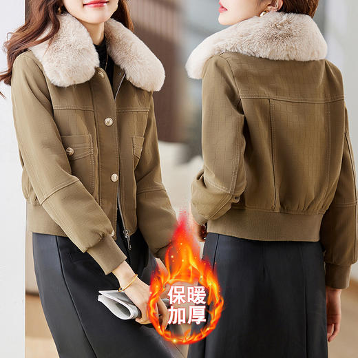 冬季新款，加绒皮夹克外套女短款时尚小款机车服加棉皮衣小棉服HR-JNNS23198A 商品图1