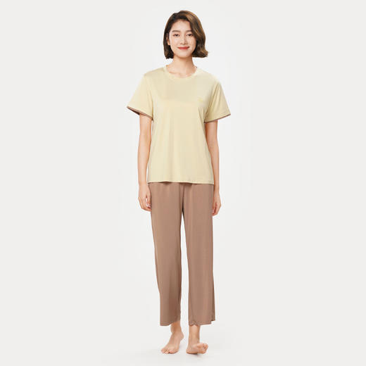 都市丽人好睡好眠春夏睡衣女针织人棉家居服薄款短袖长裤女士针织套装LH42A3 商品图1