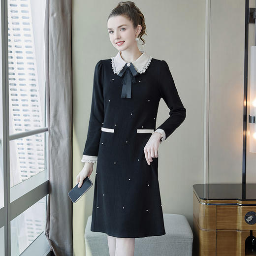 奢姿2024年冬季新款大码女装气质翻领裙子胖妹妹减龄蝴蝶结连衣裙3234803044// 商品图1