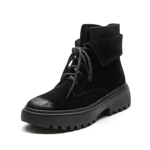 【女鞋专场】2023年英伦绒面马丁靴女秋冬欧美厚底加绒短靴软皮圆头中筒靴子女 商品图4