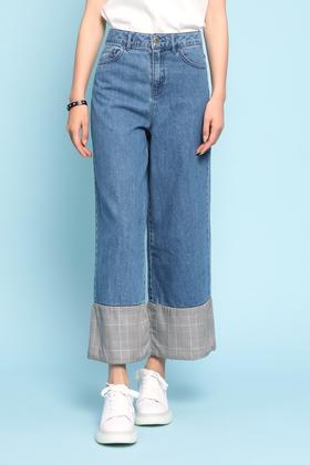 VERO MODA 格纹拼接阔腿牛仔裤 5384