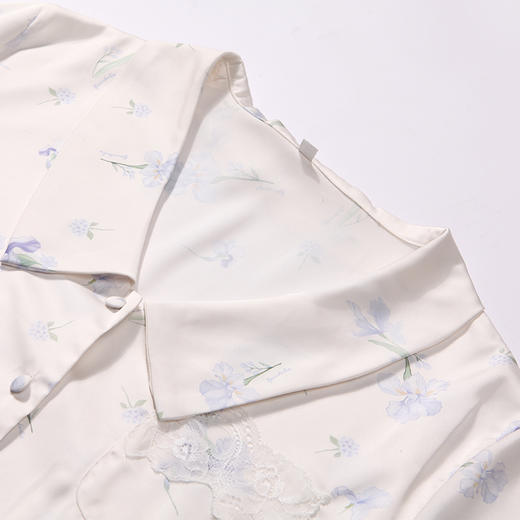 都市丽人好睡好眠春夏睡衣女冰雪丝印花家居服薄款短袖长裤+短裤女士丝质套装LH41B3 商品图5