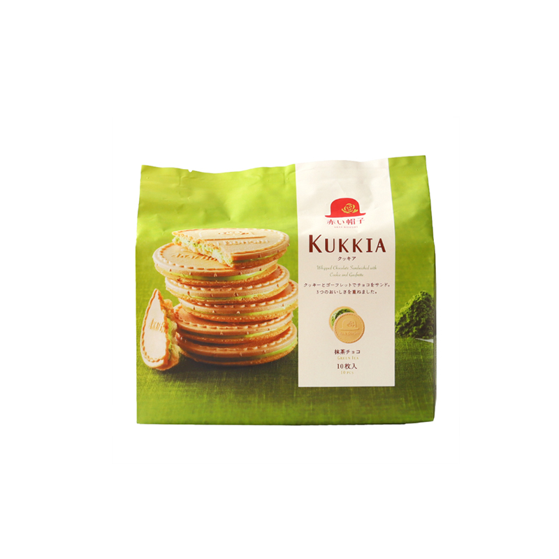 日本进口阡朋红帽子抹茶味夹心曲奇薄脆饼干91.6g/袋