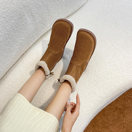 【女鞋专场】2023年冬季新款雪地靴女  真皮防滑圆头低筒短靴加绒加厚经典棉靴 商品图2