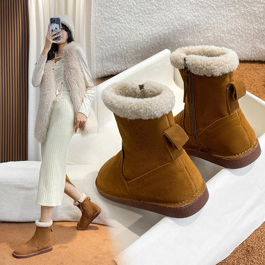 【女鞋专场】2023年冬季新款雪地靴女  真皮防滑圆头低筒短靴加绒加厚经典棉靴 商品图1