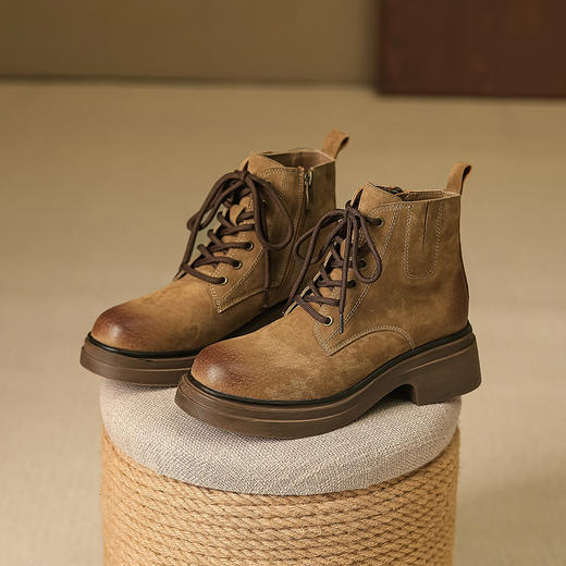 【女鞋专场】全真皮复古时尚系带马丁靴女2023年秋冬新款圆头厚底擦色短靴女款 商品图5