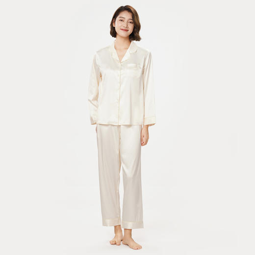 都市丽人亲情蜜语好睡好眠春夏睡衣女哑光弹力色丁家居服薄款长袖长裤女士丝质套装新年本命年红品LH40A5 商品图1