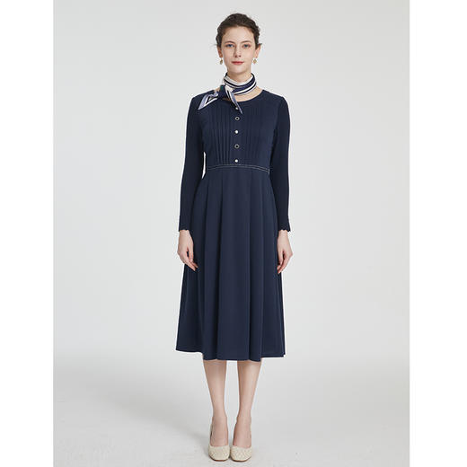 司歌弹力V领冬连衣裙长袖收腰优雅端庄A881106 商品图2