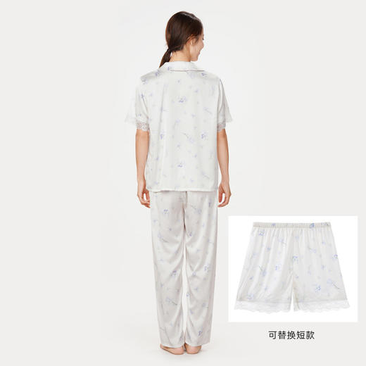 都市丽人好睡好眠春夏睡衣女冰雪丝印花家居服薄款短袖长裤+短裤女士丝质套装LH41B3 商品图3
