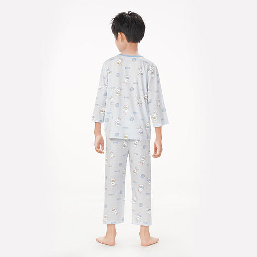 都市丽人眯雅佳好睡好眠春夏睡衣男女童针织人棉提花家居服薄款七分袖长裤童装棉质套装JH42A3 商品图2