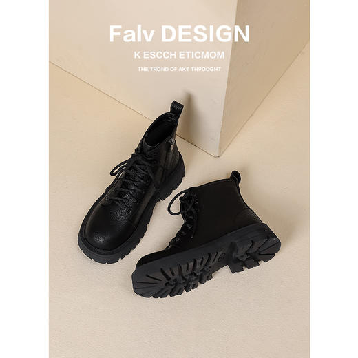 【女鞋专场】真皮厚底系带马丁靴女2023年新款秋冬薄款靴子英伦小个子白色短靴 商品图7