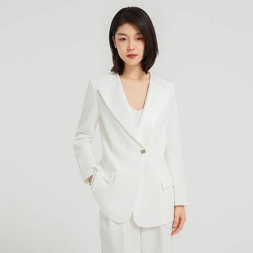 IWY/干练白色一粒扣西装套装女秋冬新款职业装套装高端商务工作服C13518+P33518-白色 商品图2
