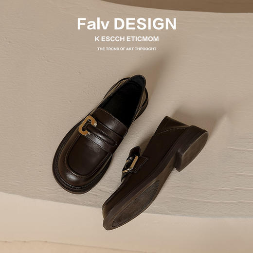 【女鞋专场】2023年春季新款厚底真皮乐福鞋圆头踩后跟一脚蹬学院风小皮鞋女 商品图0