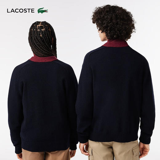 【海南专供价】Lacoste法国鳄鱼男女同款新款拼色潮流开衫针织衫AH0811-10 商品图2