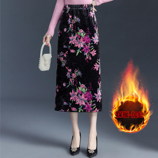 印花中长款通勤优雅时尚包臀裙，秋冬款高腰修身气质半身裙MYX-6713 商品图1