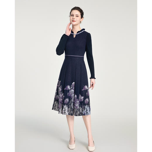 司歌V领毛织长袖针织冬连衣裙收腰冬保暖A881098 商品图0