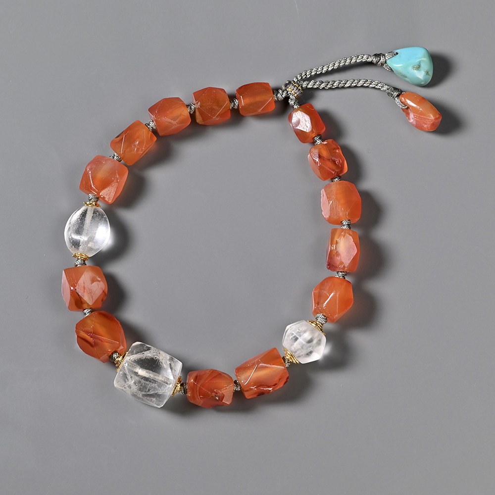 西亚高古多棱磨面白水晶红玛瑙手串