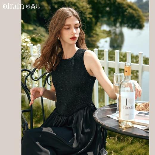 OLrain欧芮儿黑色连衣裙女早春2024新款高级质感拼接背心小黑裙 商品图0