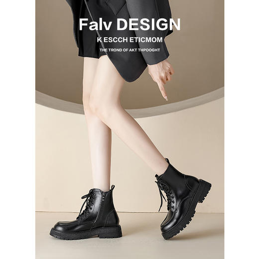 【女鞋专场】真皮厚底英伦风马丁靴女2023年新款春秋薄款单靴棕色小众短筒短靴 商品图3