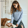 OLrain欧芮儿浅蓝色开衫毛衣女早春2024年新款复古麻花针织短外套 商品缩略图0