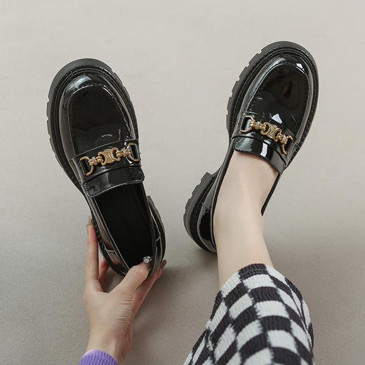 【女鞋专场】厚底乐福鞋女真皮2023春款英伦风高跟软底黑色小皮鞋粗跟单鞋春秋 商品图1